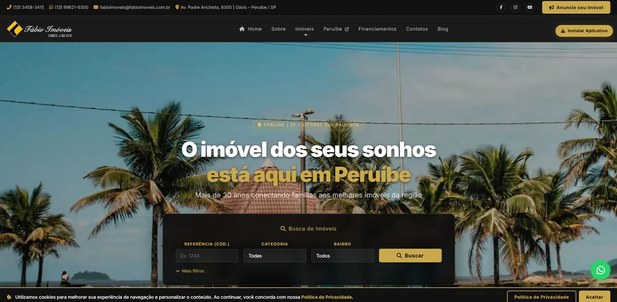 Painel administrativo inteligente da Fábio Imóveis exibindo gestão de imóveis, automação de conteúdo e ferramentas de inteligência artificial desenvolvidas pela Painel 9